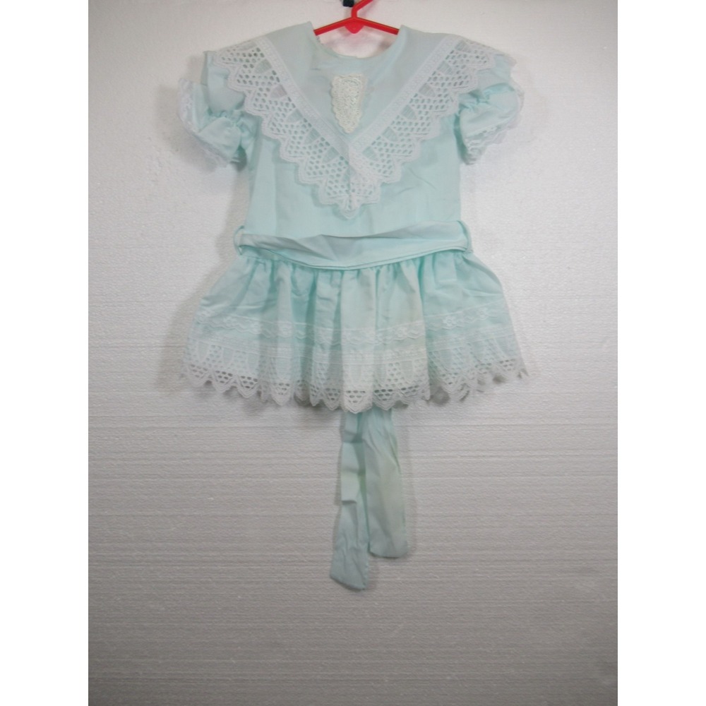 Vintage 90s Jo Lene Drop Waist Dress Girls Size 2T Green Lace Frilly